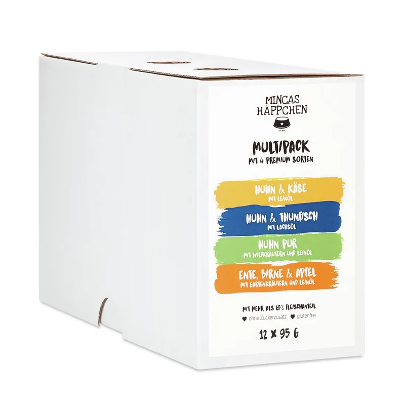 Sparpaket 4 x 12 x 95 g Mincas Häppchen Multipack Nr. 3 Katzen Nassfutter Must-Have