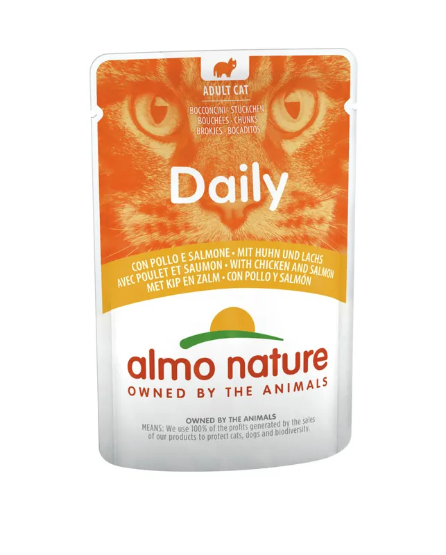 Sparpaket 6 x 70 g Almo Nature Daily mit Huhn und Lachs Katzen Nassfutter Markenprodukt