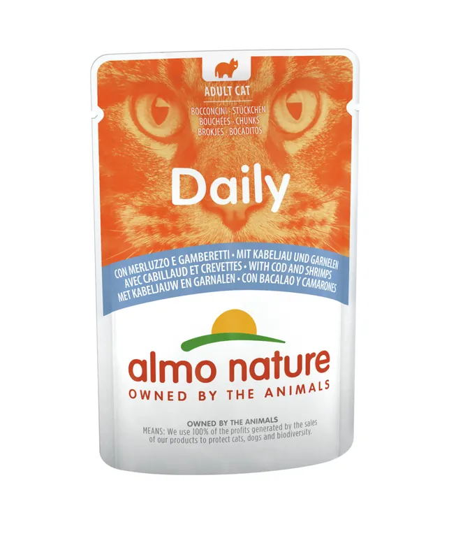 Top-Angebot Sparpaket 30 x 70 g Almo Nature Daily mit Kabeljau & Garnelen Katzen Nassfutter