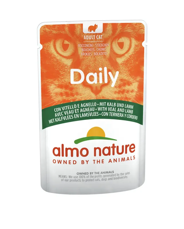 Nur Heute Sparpaket 30 x 70 g Almo Nature Daily mit Kalb & Lamm Katzen Nassfutter