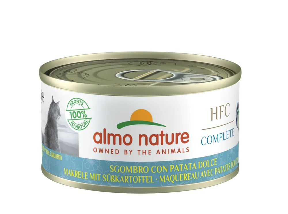 Sparpaket 24 x 70 g Almo Nature HFC Complete Makrele mit Süßkartoffel Katzen Nassfutter Saisonangebot