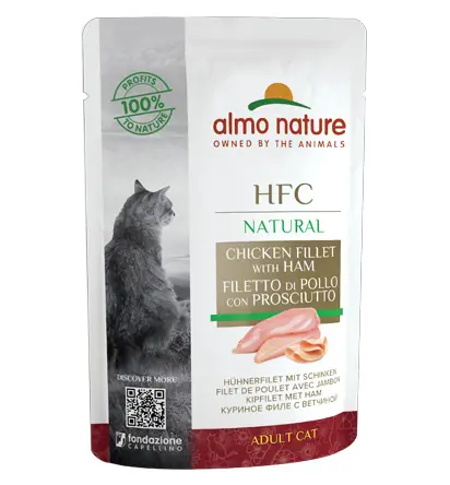 Sparpaket 6 x 55 g Almo Nature HFC Natural Hühnerfilet mit Schinken Katzen Nassfutter Must-Have