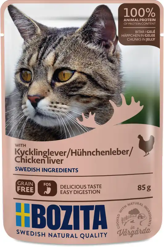 Sparpaket 24 x 85 g Bozita Häppchen in Gelee mit Hühnchenleber Katzen Nassfutter Heißes Angebot