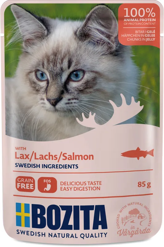 Sparpaket 12 x 85 g Bozita Häppchen in Gelee mit Lachs Katzen Nassfutter Direkt Vom Hersteller