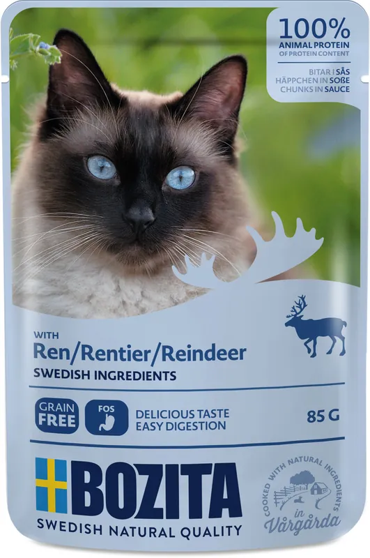 Preiswert Sparpaket 12 x 85 g Bozita Häppchen in Soße mit Rentier Katzen Nassfutter