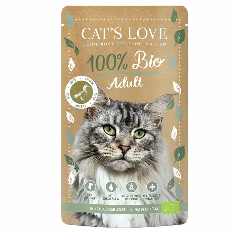 Finale Aktion Sparpaket 24 x 100 g Cat's Love 100 % Bio Adult Ente Katzen Nassfutter