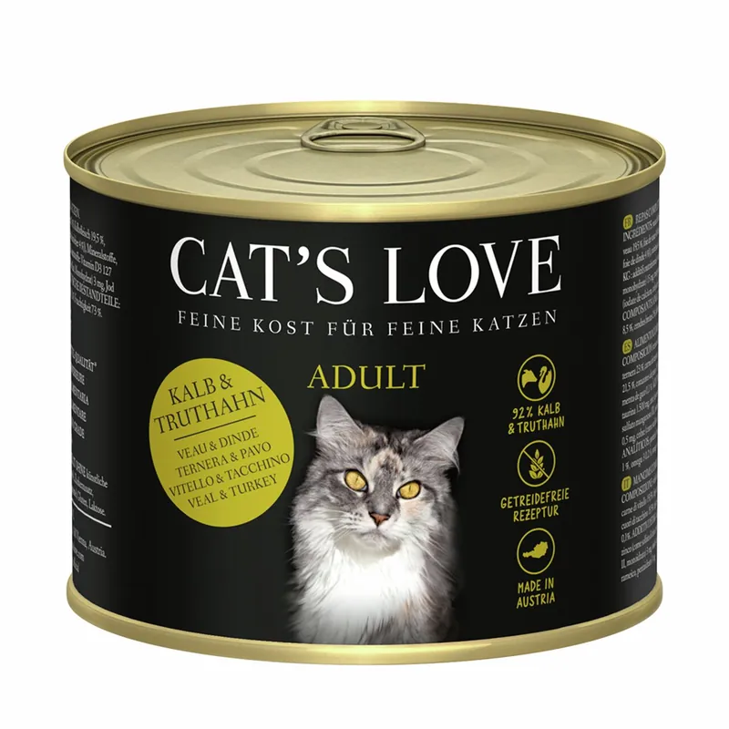 Highlight Sparpaket 24 x 200 g Cat's Love Adult Mix Kalb & Truthahn Katzen Nassfutter