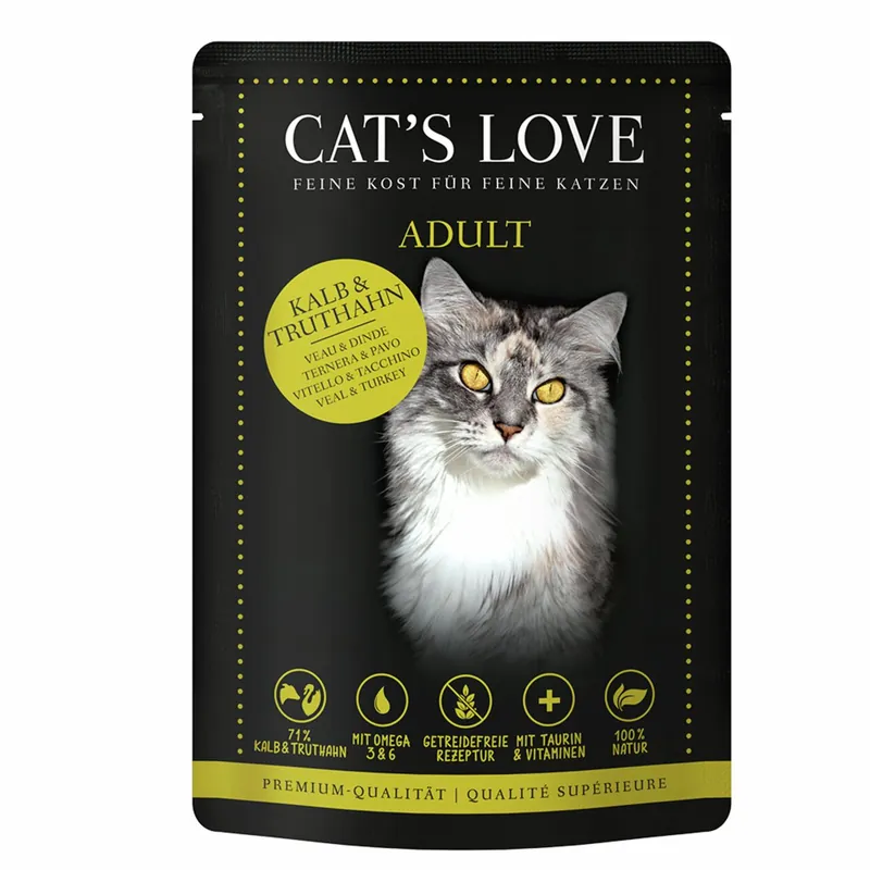 Sparpaket 12 x 85 g Cat's Love Adult Mix Kalb & Truthahn mit Katzenminze Katzen Nassfutter Jetzt Bestellen