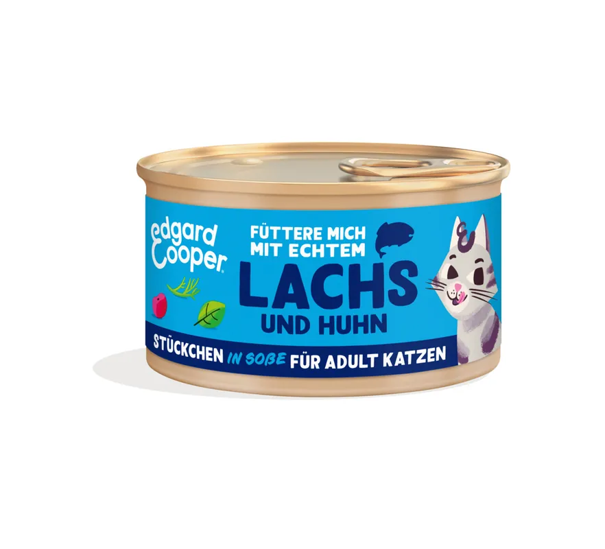 Online Kaufen Sparpaket 18 x 85 g Edgard & Cooper Adult Lachs & Huhn Stückchen in Soße Katzen Nassfutter
