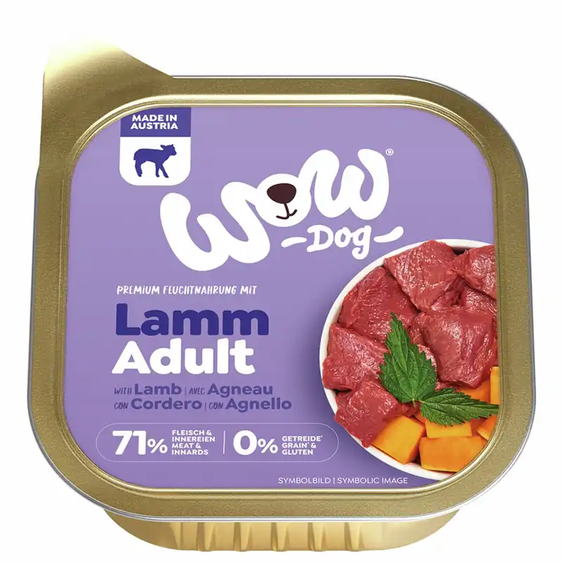Meistverkauft Sparpaket 22 x 150 g Wow Adult Lamm mit Kürbis + Brennnessel Hunde Nassfutter