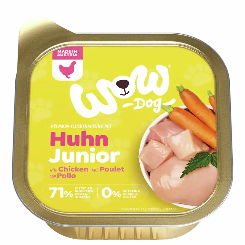 Sparpaket 22 x 150 g Wow Junior Huhn mit Karotte + Brennnessel Hunde Nassfutter Sofort Bestellen