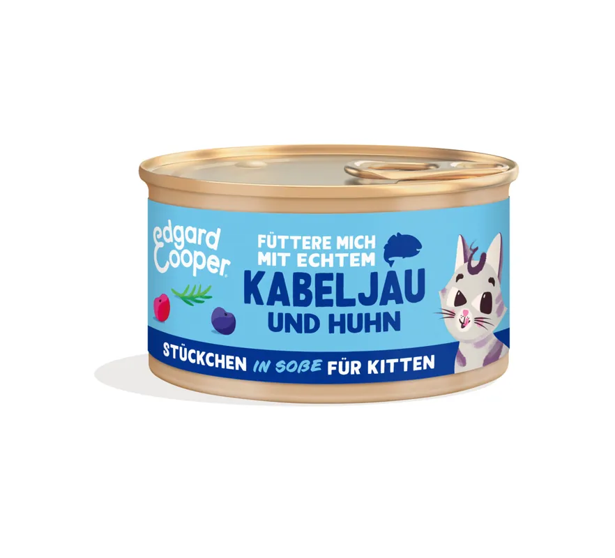 Neue Kollektion Edgard & Cooper Kitten Stückchen Kabeljau und Huhn 85 g