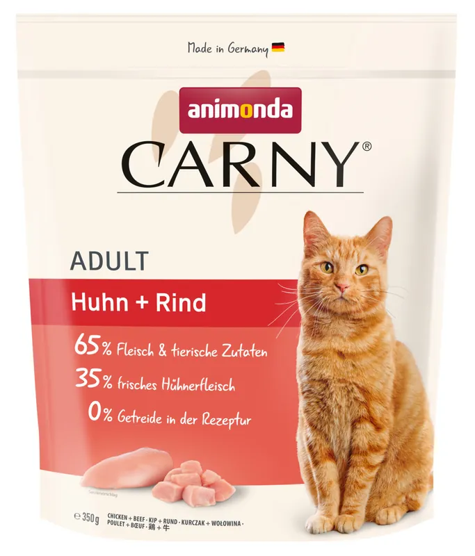 Markenware Sparpaket 2 x 350 g Animonda Carny Adult Huhn + Rind Katzen Trockenfutter