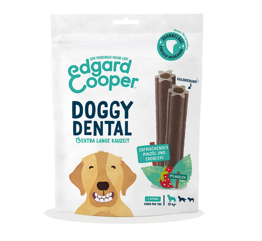 Nur Für Kurze Zeit Sparpaket 2 x Edgard & Cooper Doggy Dental erfrischendes Minzöl und Erdbeere Hunde Snack L