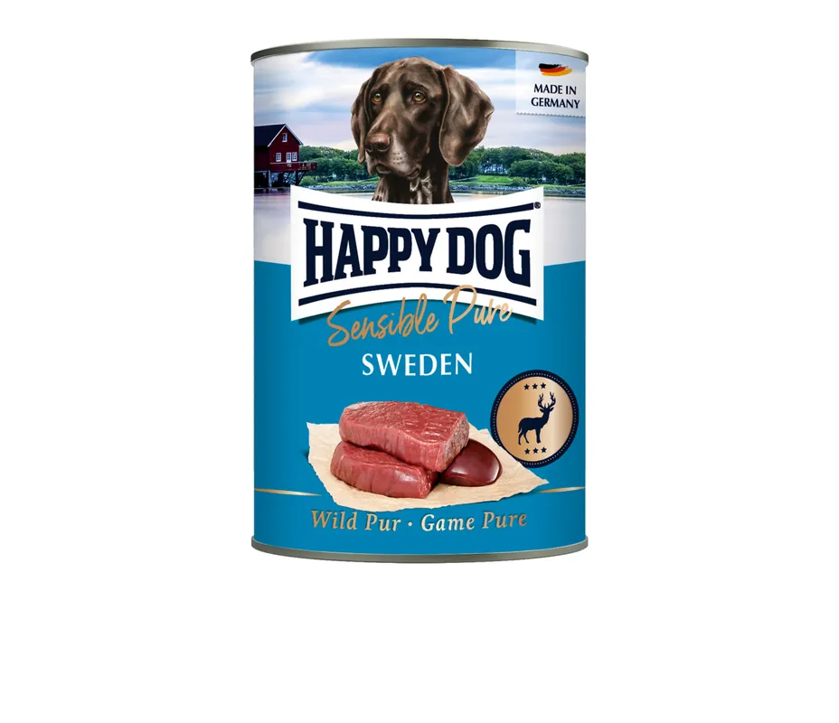 Ausverkauf Sparpaket 24 x 400 g Happy Dog Sensible Pure Sweden Wild Pur Hunde Nassfutter
