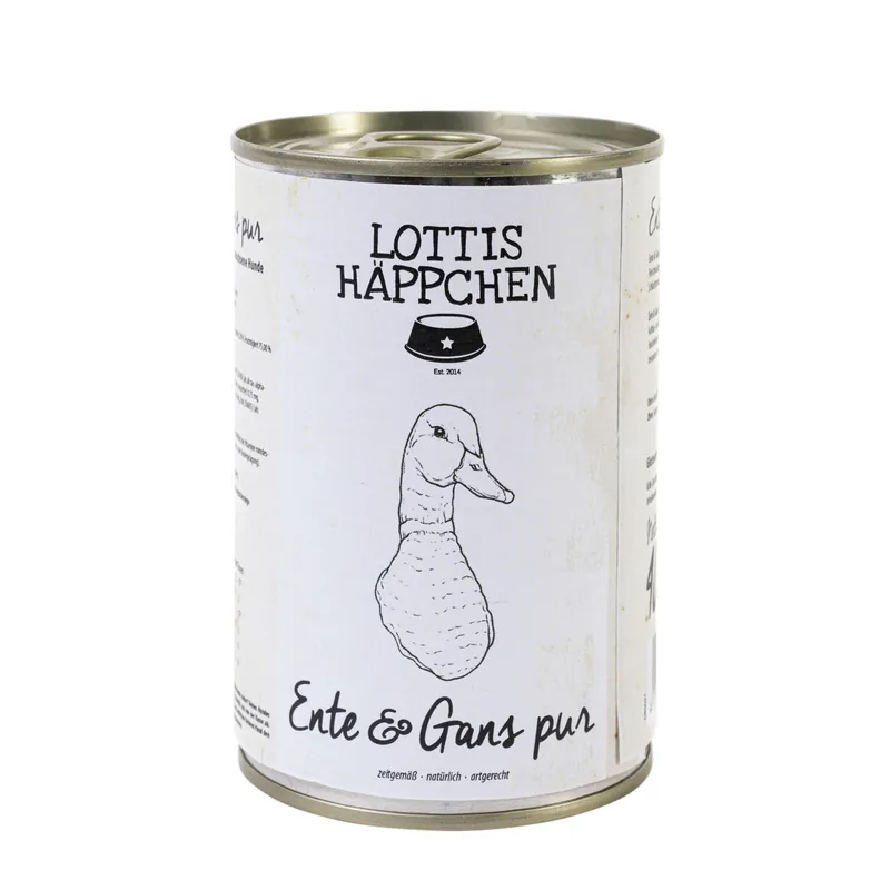 Sparpaket 24 x 400 g Lottis Häppchen Ente & Gans pur Hunde Nassfutter Schneller Versand