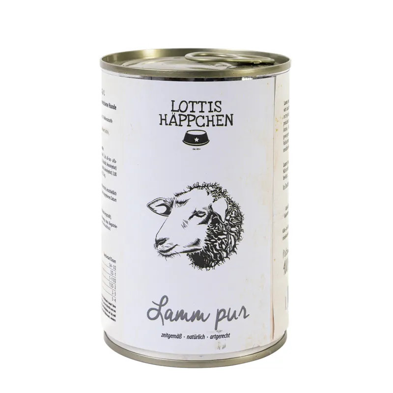 Sparpaket 6 x 400 g Lottis Häppchen Lamm Pur Hunde Nassfutter Bestpreis