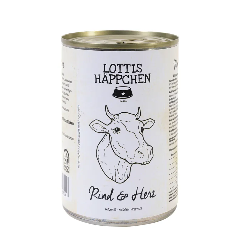 Sparpaket 24 x 400 g Lottis Häppchen Rind & Herz Hunde Nassfutter Nur Für Kurze Zeit