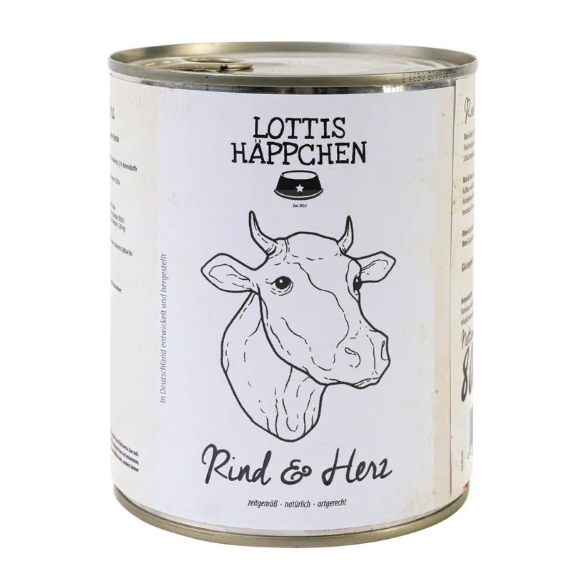 Sparpaket 6 x 800 g Lottis Häppchen Rind & Herz Hunde Nassfutter Sale