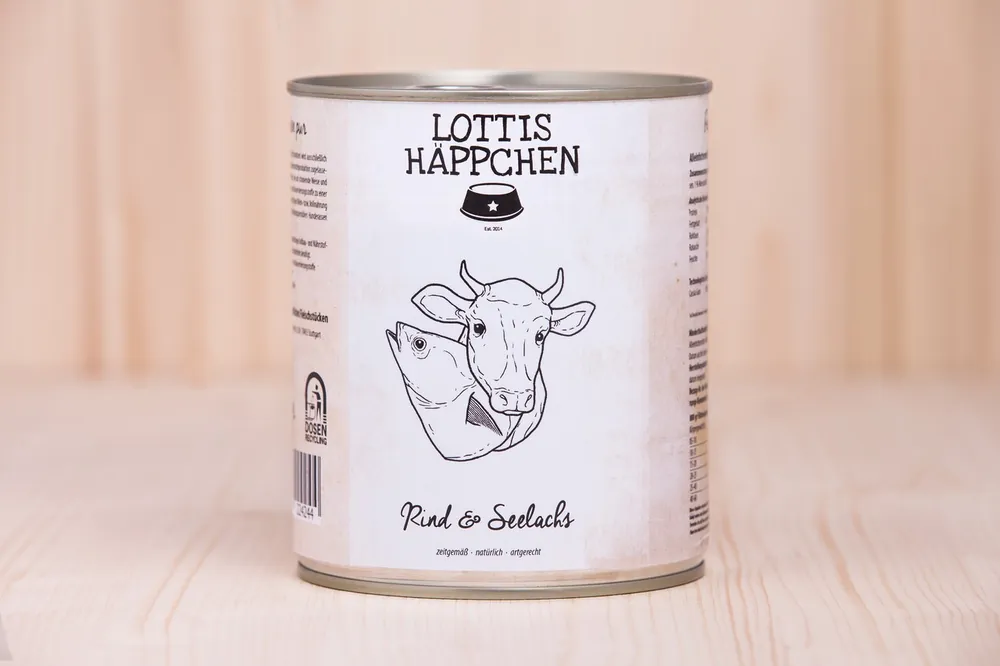 Sale Sparpaket 24 x 800 g Lottis Häppchen Rind & Seelachs Hunde Nassfutter