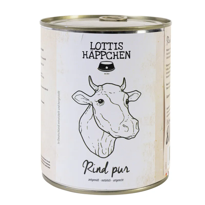 Sparpaket 24 x 800 g Lottis Häppchen Rind pur Hunde Nassfutter Super-Preis