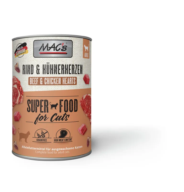 Bestpreis Sparpaket 24 x 400 g Mac's Rind & Hühnerherzen Katzen Nassfutter