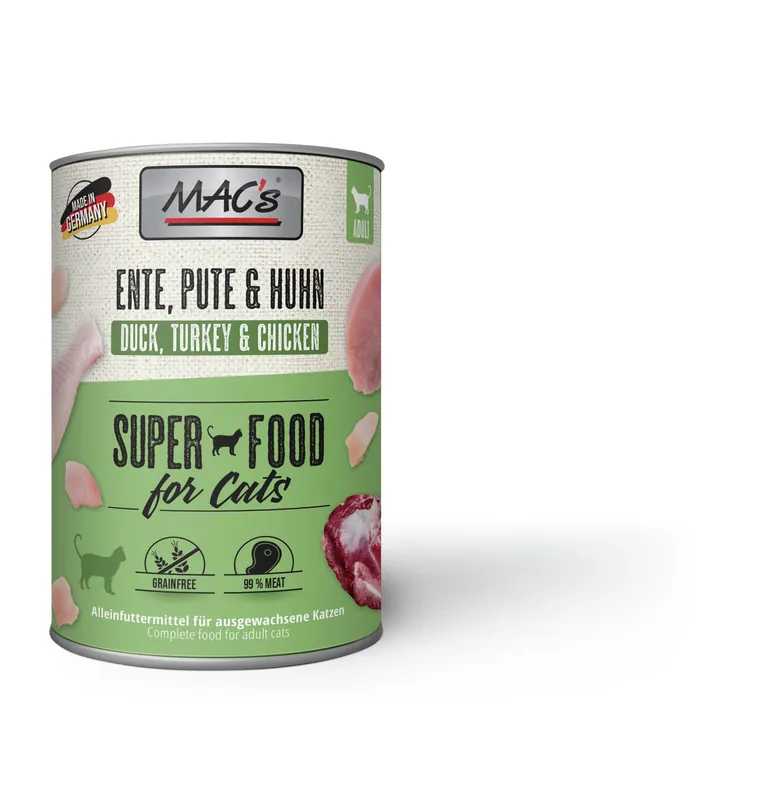 Sparpaket 24 x 400 g Mac's Ente, Pute & Huhn Adult Katzen Nassfutter Preisreduziert