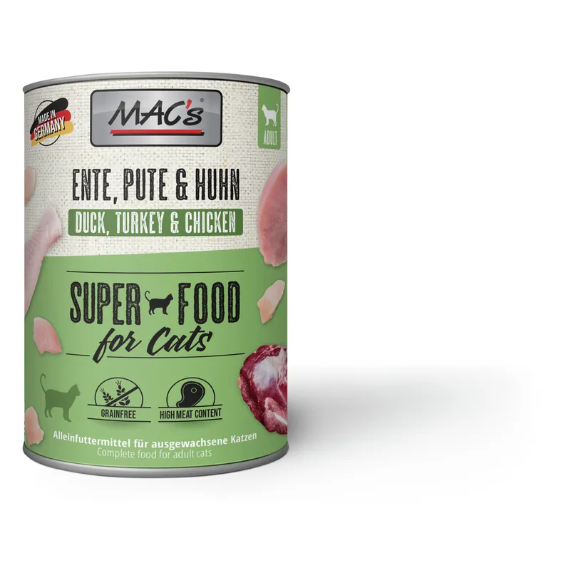 Heißes Angebot Sparpaket 6 x 800 g Mac's Ente, Pute & Huhn Adult Katzen Nassfutter