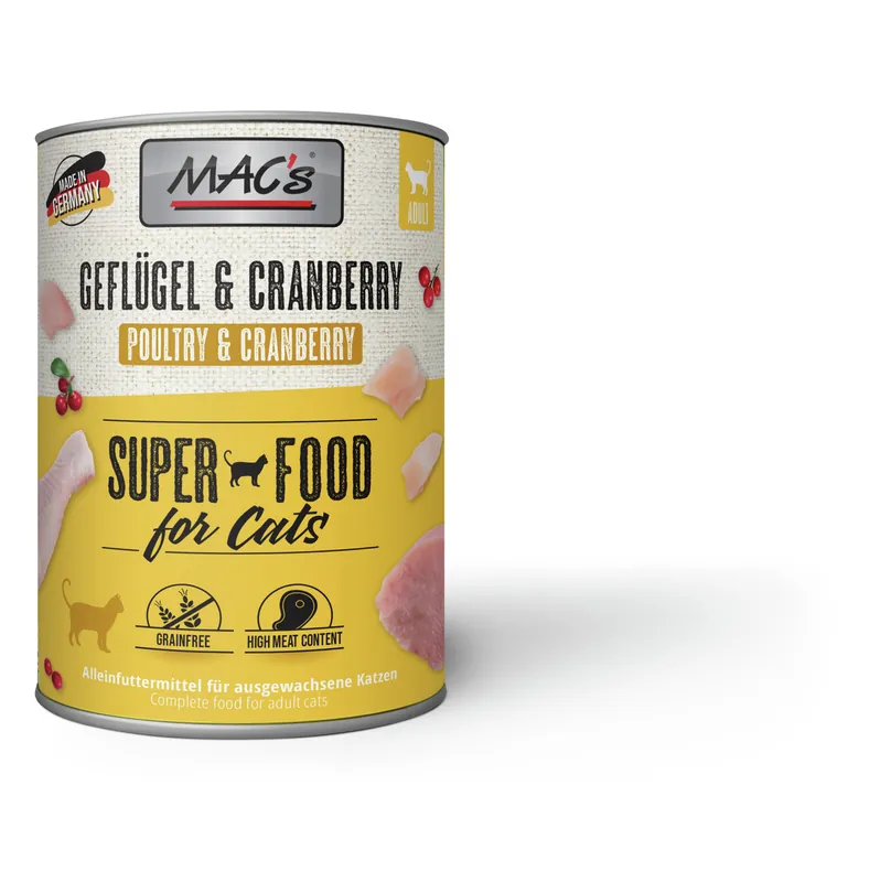 Sparpaket 6 x 800 g Mac's Geflügel & Cranberry Adult Katzen Nassfutter Preis Gesenkt