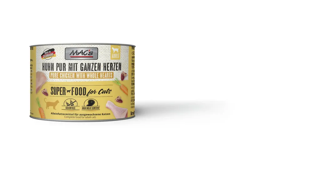 Sparpaket 6 x 200 g Mac's Huhn pur mit ganzen Geflügelherzen Adult Katzen Nassfutter Preis Gesenkt