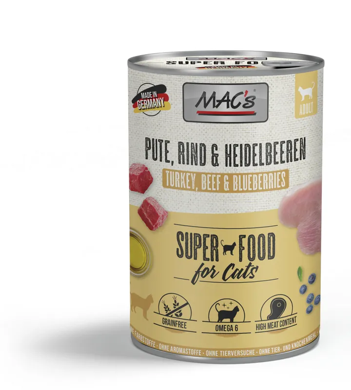 Sparpaket 6 x 400 g Mac's Pute & Heidelbeeren Adult Katzen Nassfutter Direktkauf
