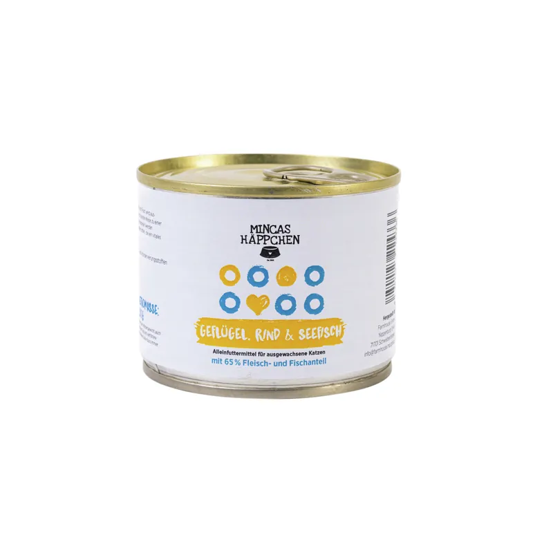 Schneller Versand Sparpaket 6 x 200 g Mincas Häppchen Geflügel, Rind & Seefisch Katzen Nassfutter