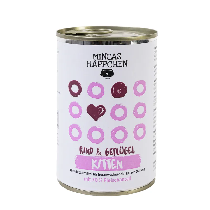 Sparpaket 6 x 400 g Mincas Häppchen Kitten Rind & Geflügel Katzen Nassfutter Sonderaktion