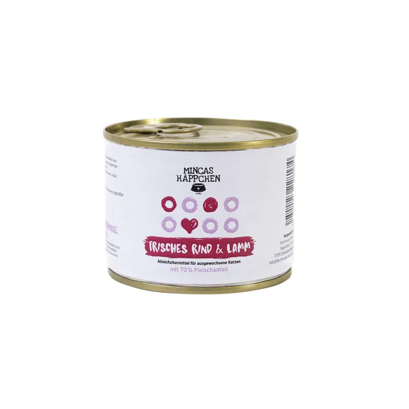 Markenprodukt Sparpaket 24 x 200 g Mincas Häppchen Rind & Lamm Katzen Nassfutter