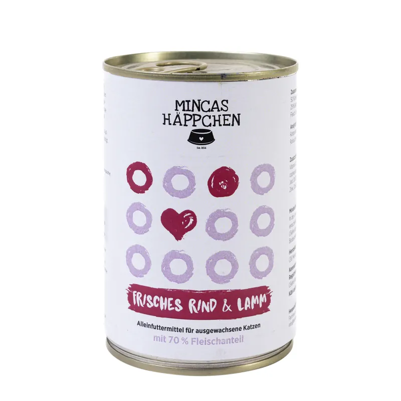 Markenware Sparpaket 6 x 400 g Mincas Häppchen Rind & Lamm Katzen Nassfutter