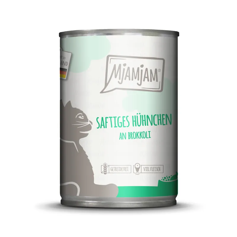 Sparpaket 6 x 400 g Mjamjam Saftiges Hühnchen an Brokkoli Katzen Nassfutter Preis Gesenkt
