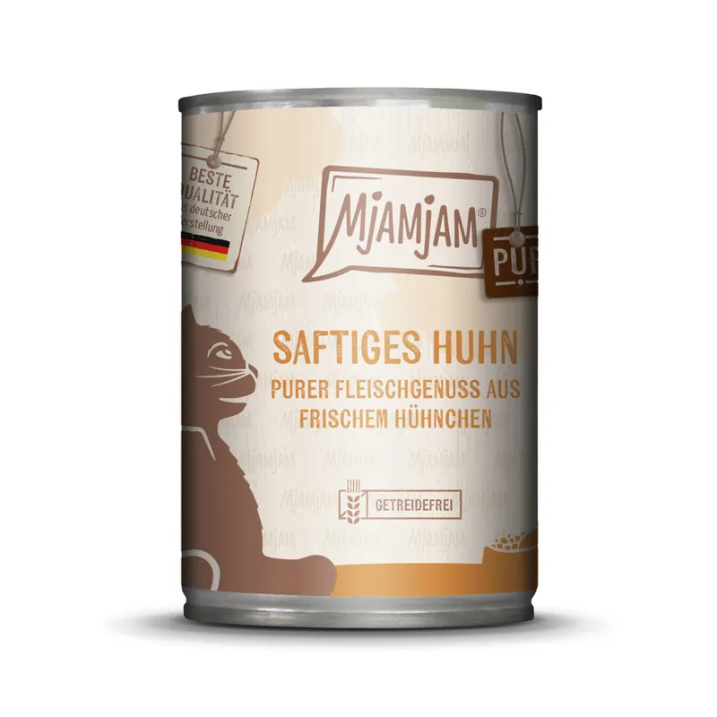 Sparpaket 6 x 400 g Mjamjam Saftiges Huhn purer Fleischgenuss aus frischem Hühnchen Katzen Nassfutter Super-Preis