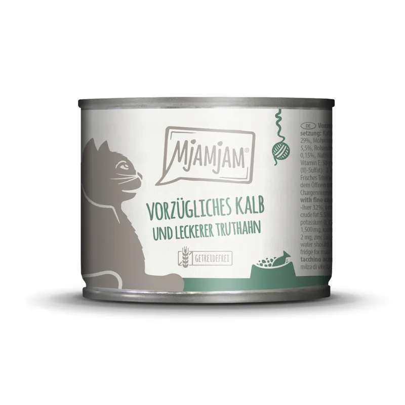 Sparpaket 24 x 200 g Mjamjam Vorzügliches Kalb und leckerer Truthahn an feinen Möhrchen Katzen Nassfutter Preisknaller