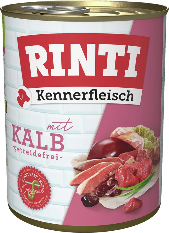 Markenware Sparpaket 6 x 800 g Rinti Kennerfleisch mit Kalb Hunde Nassfutter