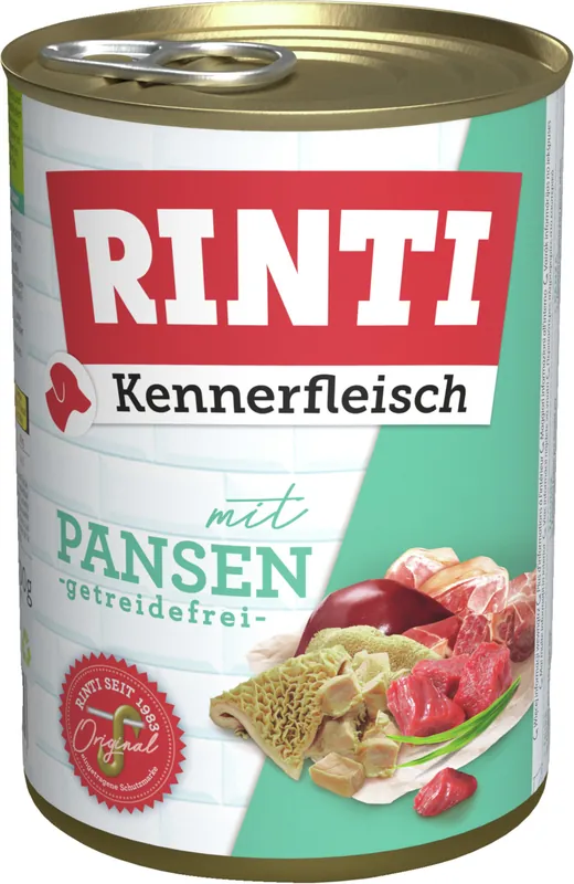 Ausverkauf Sparpaket 24 x 400 g Rinti Kennerfleisch mit Pansen Hunde Nassfutter