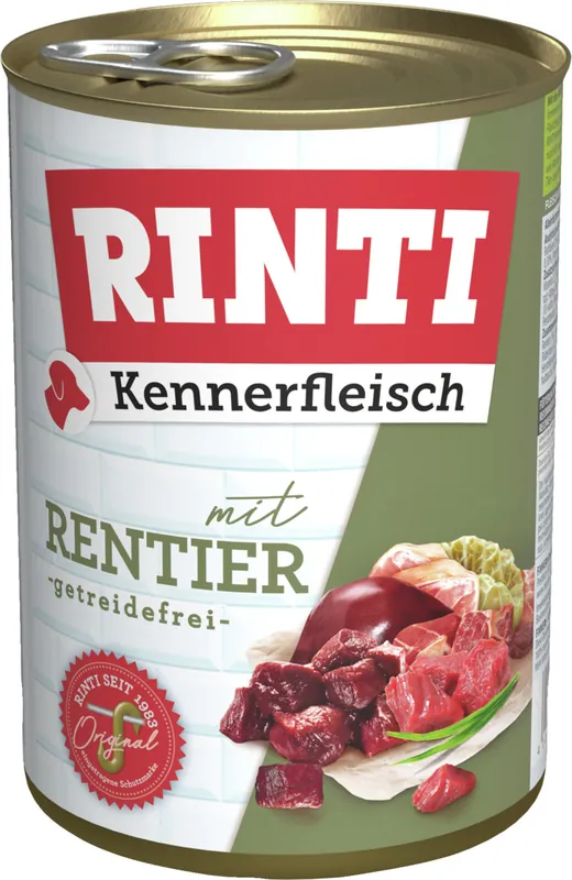 Rabatt Sparpaket 24 x 400 g Rinti Kennerfleisch mit Rentier Hunde Nassfutter