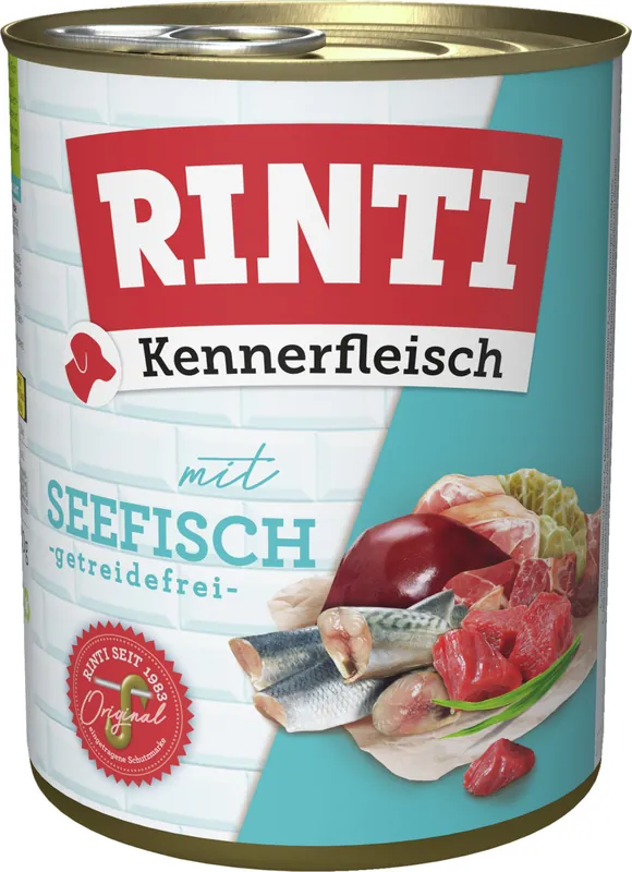 Markenware Sparpaket 6 x 800 g Rinti Kennerfleisch mit Seefisch Hunde Nassfutter