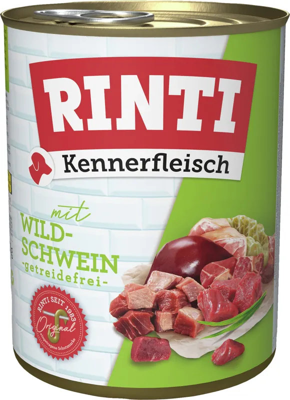 Sparpaket 6 x 800 g Rinti Kennerfleisch mit Wildschwein Hunde Nassfutter Geprüft