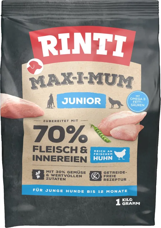 Rabatt Sparpaket 2 x 1 kg Rinti Max-i-Mum Junior Huhn Hunde Trockenfutter