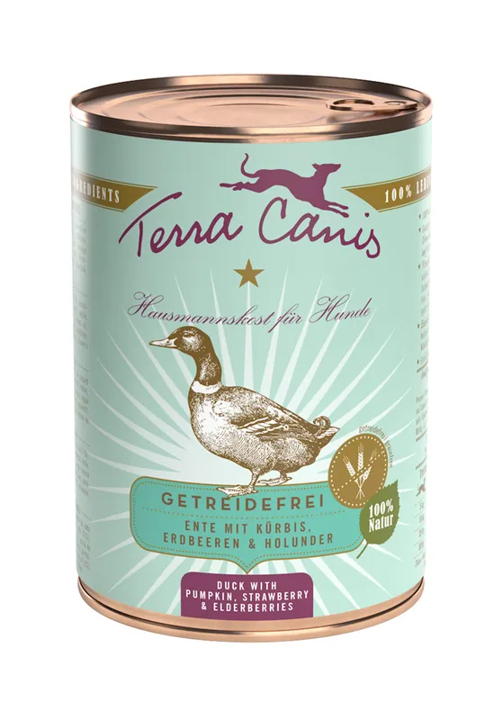 Sparpaket 6 x 400 g Terra Canis Getreidefrei Ente mit Kürbis, Erdbeeren & Holunder Hunde Nassfutter Neuheit