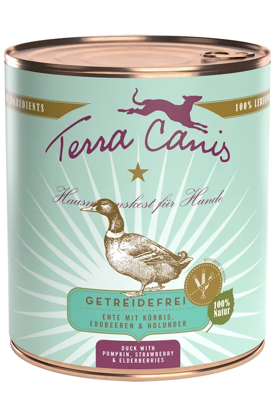 Sparpaket 24 x 800 g Terra Canis Getreidefrei Ente mit Kürbis, Erdbeeren & Holunder Hunde Nassfutter Mega-Angebot