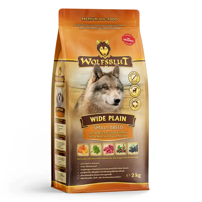 Begrenztes Angebot Sparpaket 2 x 2 kg Wolfsblut Wide Plain Small Breed Pferdefleisch mit Süßkartoffeln Hunde Trockenfutter