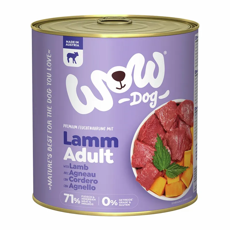 Mega-Angebot Sparpaket 6 x 800 g Wow Adult Lamm mit Kürbis + Brennnessel Hunde Nassfutter