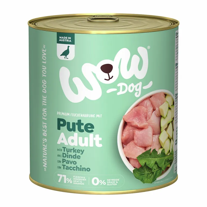 Sparpaket 6 x 800 g Wow Adult Pute mit Zucchini + Löwenzahn Hunde Nassfutter Neuheit