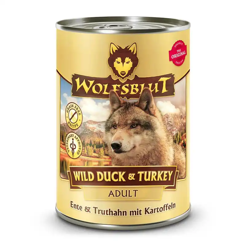 WOLFSBLUT Wild Duck & Turkey Ente & Truthahn mit Kartoffeln 395g Hundenassfutter Sichere Zahlung